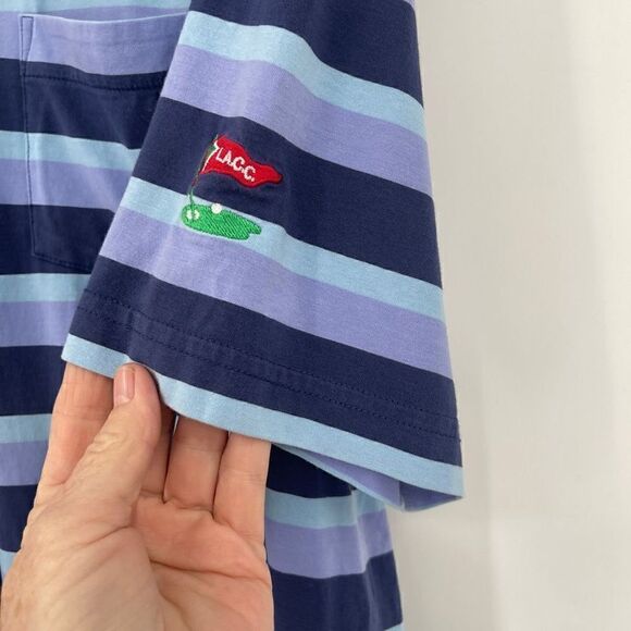 Peter Millar Men's Striped Quarter Button Polo Shirt Blue & Purple Size L - Picture 5 of 5